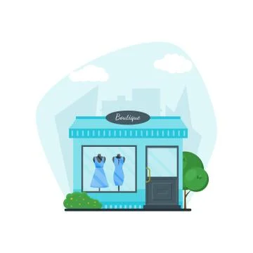 Flat shop store on city background Stock Illustration