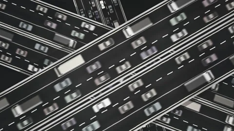 Flat shot of traffic jam at interesection of three highways. Stock Footage 39360700