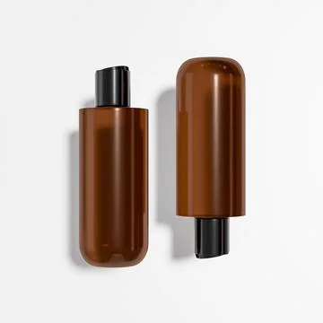 Flat shoulder cosmetic bottle with disk top flip cap, amber glass packaging Stock Illustration