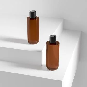 Flat shoulder cosmetic bottle with disk top flip cap, amber glass packaging Stock Illustration