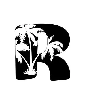 A flat silhouette illustration featuring r letter silhouette with letter r, p Stock Illustration