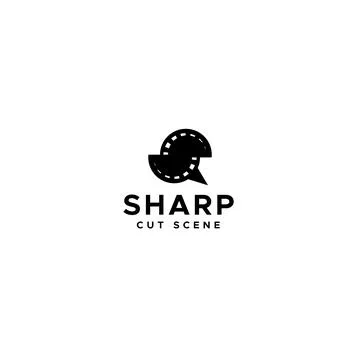 Flat silhouette SHARP CUT SCENEN movie logo design Stock Illustration