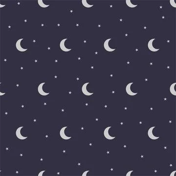 Flat silver moon icon with vector shape stars on a dark blue black background Stock Illustration