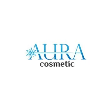 Flat Simple AURA COSMETIC Flowers logo design Stock Illustration
