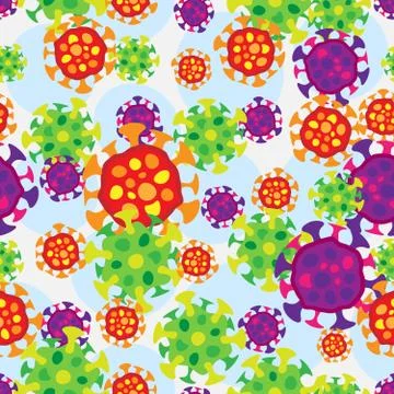 Flat simple cartoon bacterium seamless science pattern Stock Illustration