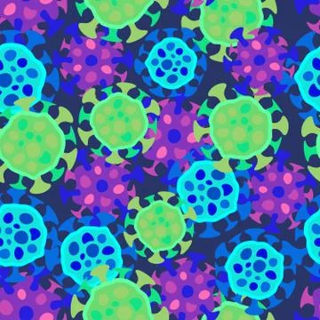 Flat simple cartoon bacterium seamless science pattern Stock Illustration