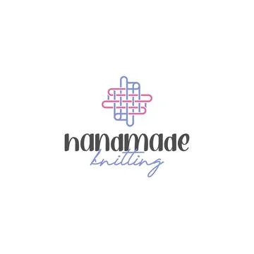 Flat simple design HANDMADE KNITTING logo design Stock Illustration