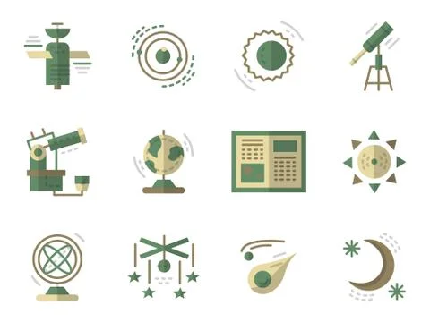 Flat simple icons for Astronomy Stock Illustration