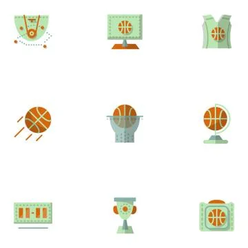 Flat simple icons for basketball Stock Illustration