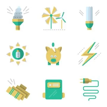 Flat simple icons for saving energy Stock Illustration