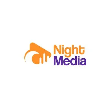 Flat Simple Night Media Moon Play logo design Stock Illustration