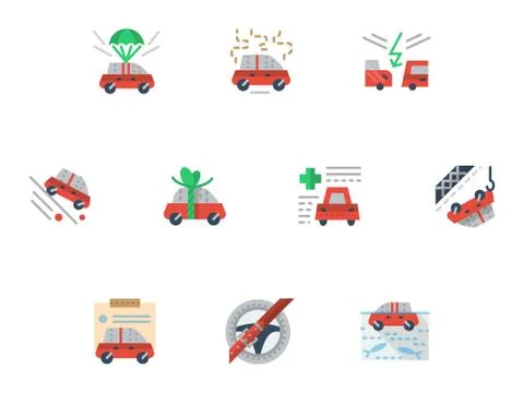 Flat simple vector icons for car insurance service Stock Illustration
