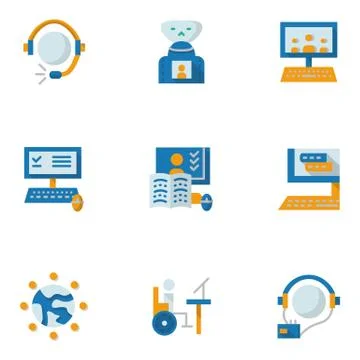 Flat simple vector icons for education online Stock Illustration