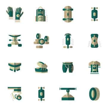 Flat simple vector icons for longboarding Stock Illustration