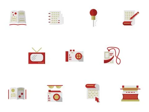 Flat simple vector icons for media publishing Stock Illustration