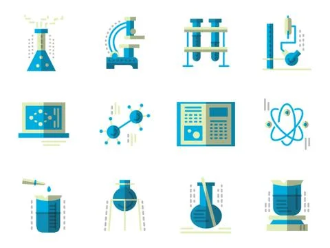 Flat simple vector icons for science. Chemistry Stock Illustration