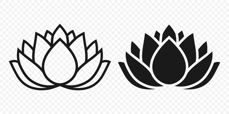 Flat Single Color Vector Lotus Flower Icon Set. Monochrome Floral Symbol. Lotus Stock Illustration