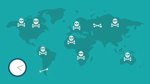 Flat Skulls Symbol on Worldwide motion animation Video stock 230156982