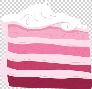 Flat slice of layered cake is appearing on transparent background, showing pink Stock Illustration