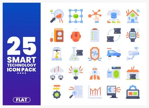 Flat smart technology icon pack with icons Illustrazione stock
