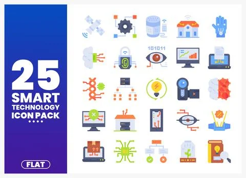 Flat smart technology icons on a blue background Stock Illustration