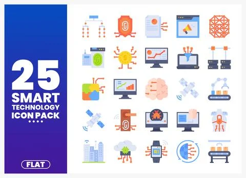 Flat smart technology icons in blue and white. displayed on a gradient back.. 库存插图
