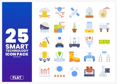 Flat smart technology icons collection with icons. showcasing innovation an.. Stock Illustration