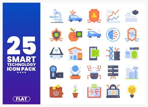 Flat smart technology icons collection in a grid layout Stock Illustration