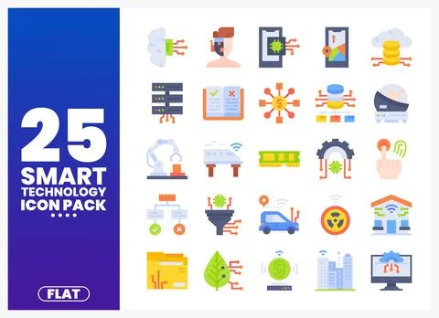 Flat Smart Technology Icons for Digital Applications Stock Illustration