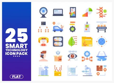 Flat smart technology icons with digital elements and futuristic concepts. .. Stock Illustration