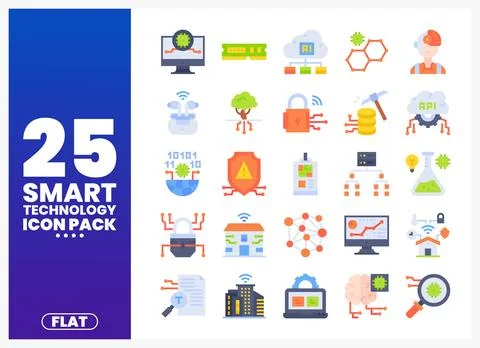 Flat smart technology icons for digital projects Stock Illustration