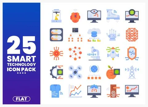 Flat smart technology icons for digital interfaces and web design Stock Illustration