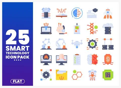 Flat smart technology icons in a grid layout Stock Illustration