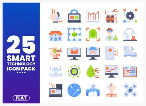 Flat Smart Technology Icons Stock Illustration