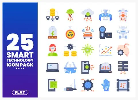 Flat smart technology icons pack on a white background Stock Illustration
