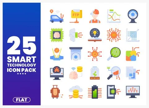 Flat Smart Technology Icons Pack 库存插图