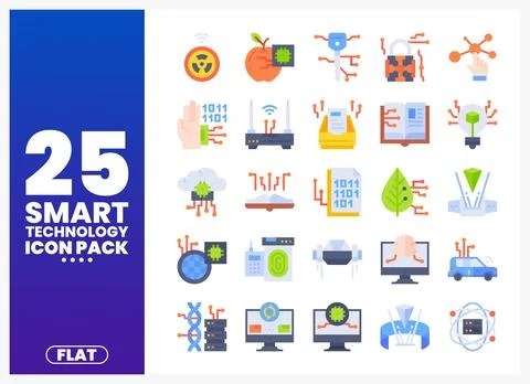 Flat smart technology icons pack on a gradient background Stock Illustration