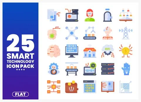 Flat Smart Technology Icons Representing Innovation and Digital Advancements Stock Illustration