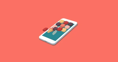 Flat smartphone with app icons set motion background Stock Footage 100199071