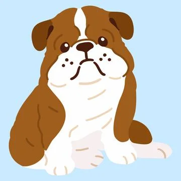 Flat smiling and sitting cute dark brown colored British Bulldog Stock Illustration