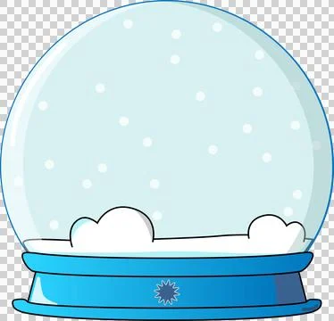 Flat snow globe is showing clear glass dome with snow drifts on blue base, Stock Illustration