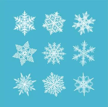 Flat snowflakes. Winter set of white snowflakes isolated Stock Illustration