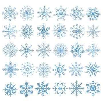 Flat snowflakes. Winter snowflake crystals, christmas snow shapes and frosted Stock Illustration