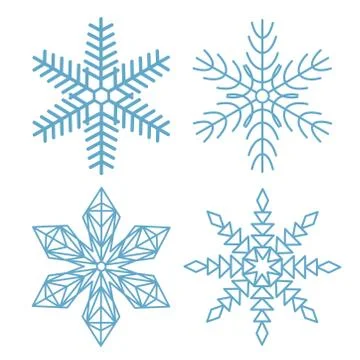 Flat snowflakes. Winter snowflake crystals, christmas snow shapes and frosted Stock Illustration