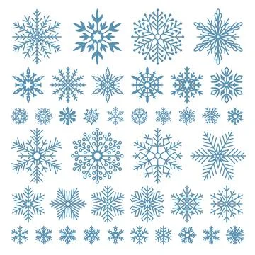 Flat snowflakes. Winter snowflake crystals, christmas snow shapes and frost.. Stock Illustration
