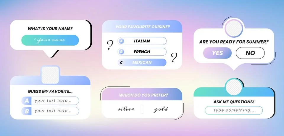 Flat social media polls with interface design elements Stock Illustration