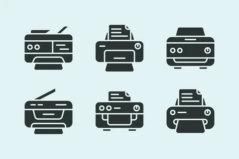 Flat solid color minimalist illustration set of modern printer and photocop.. Stockillustratie