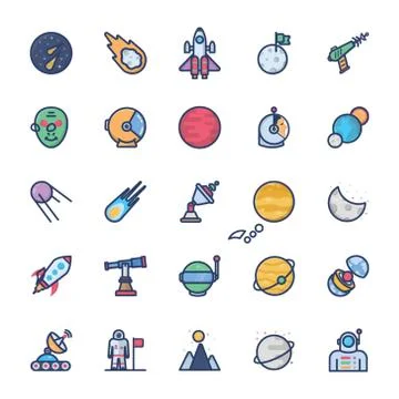 Flat Space Icons Set Stock Illustration