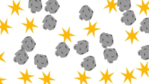 Flat Space Object Pattern Featuring Gray Asteroids and Yellow Stars on White Video stock 346186193