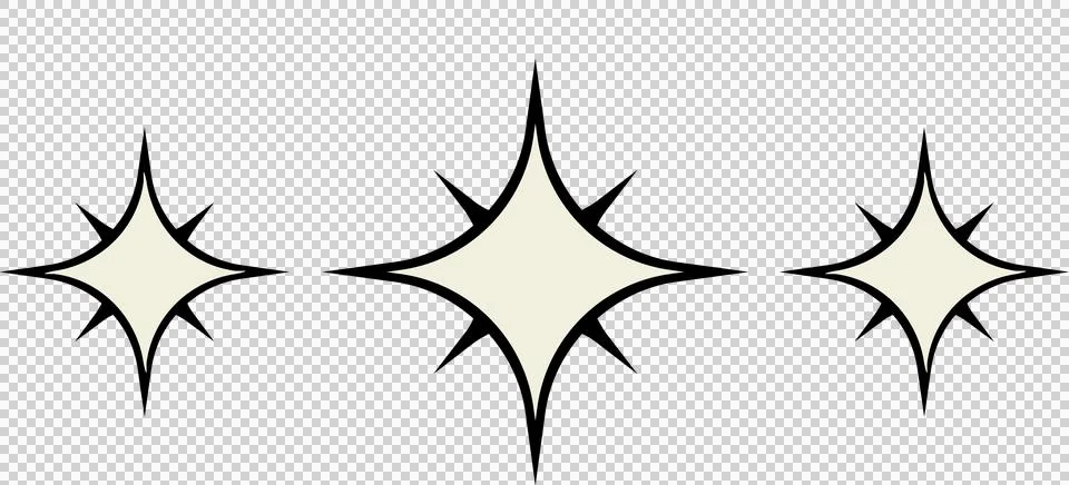 Flat sparkle shapes are floating on transparent bg with central large shape Stock Illustration